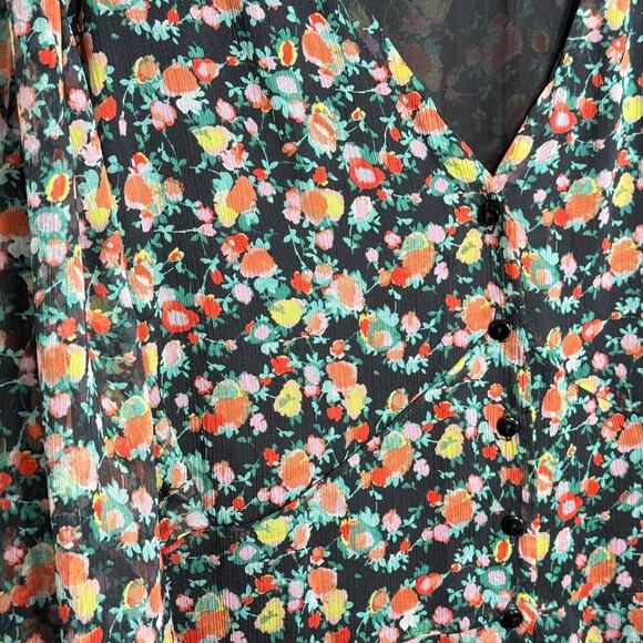 Mango Floral Button Down Puff Sleeve Maxi Dress Plus Size 22 Black - Picture 4 of 7